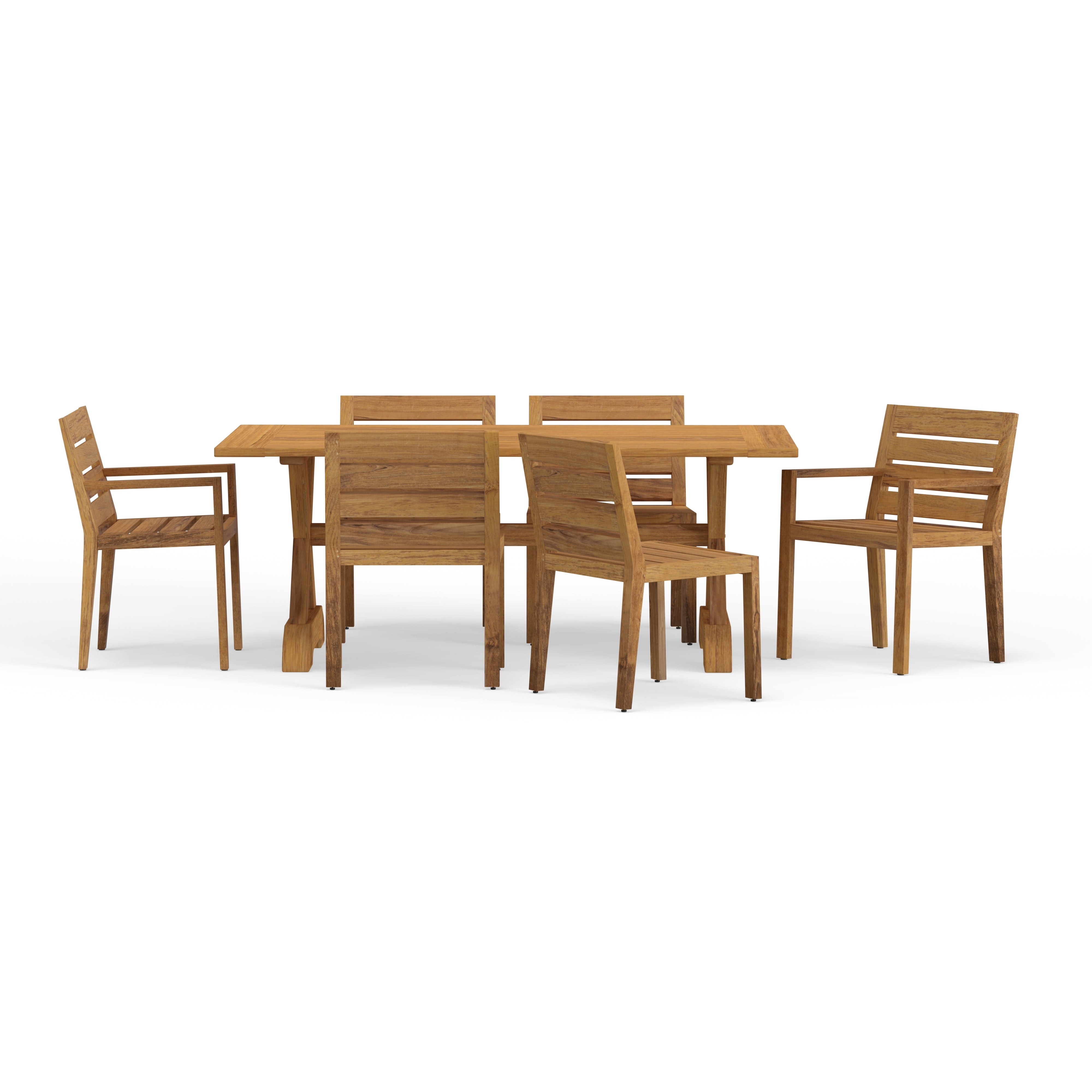 Best Quality Luxury Teak Trestle Dining Table Set For Six