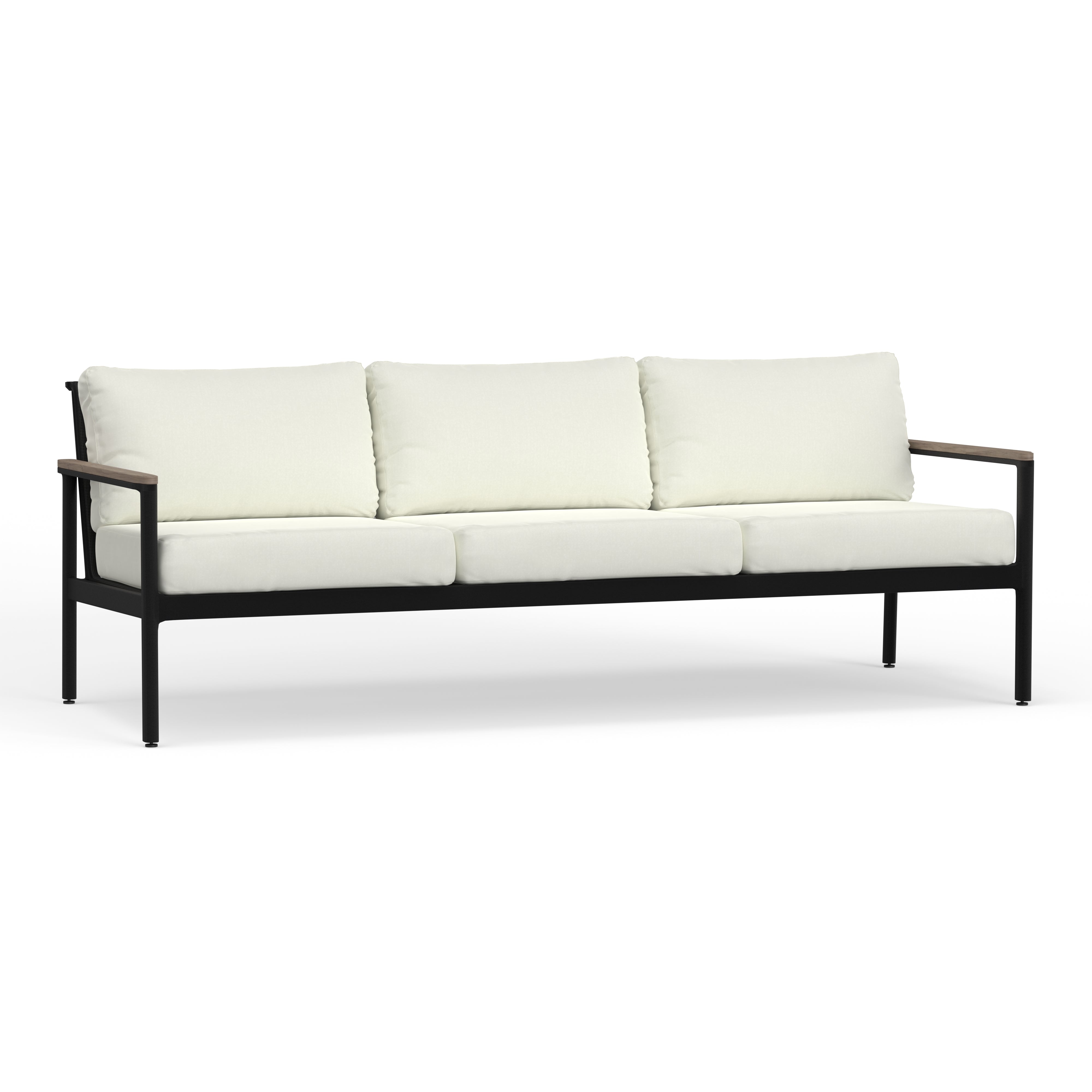 Black Aluminum Outdoor Sofa With Teak Accents