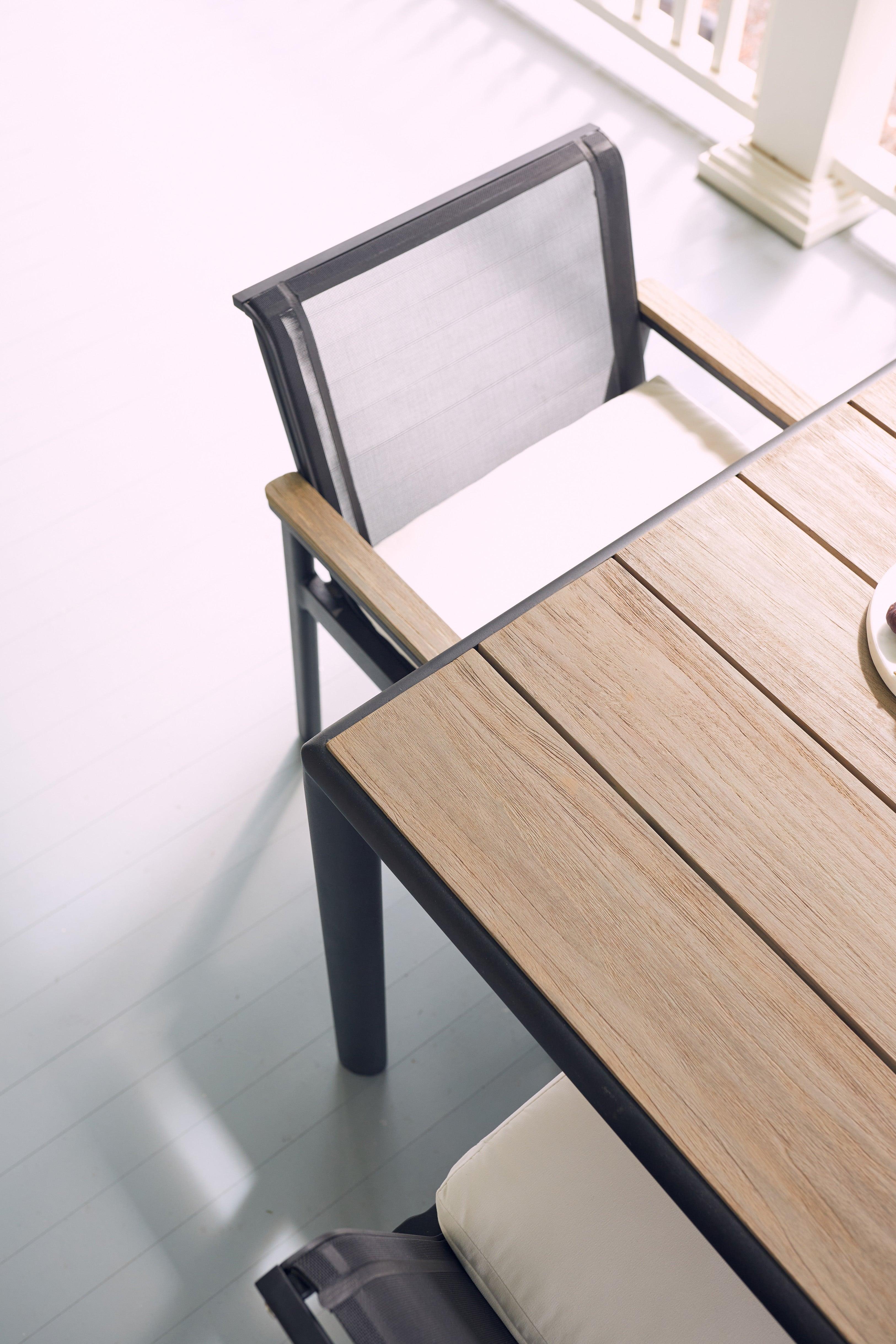 Gray Teak And Aluminum Patio Dining Set