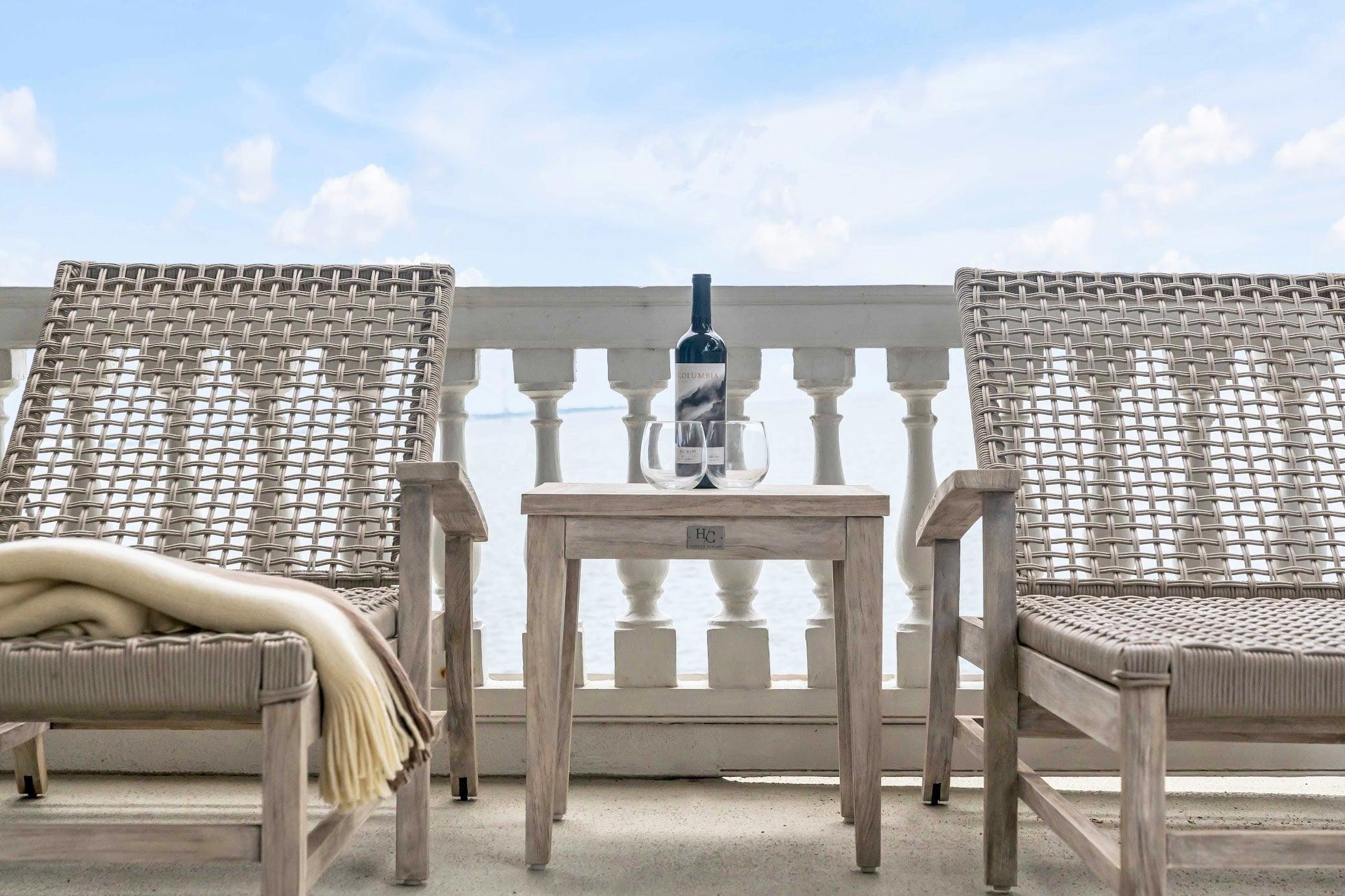 grey teak lounge chairs