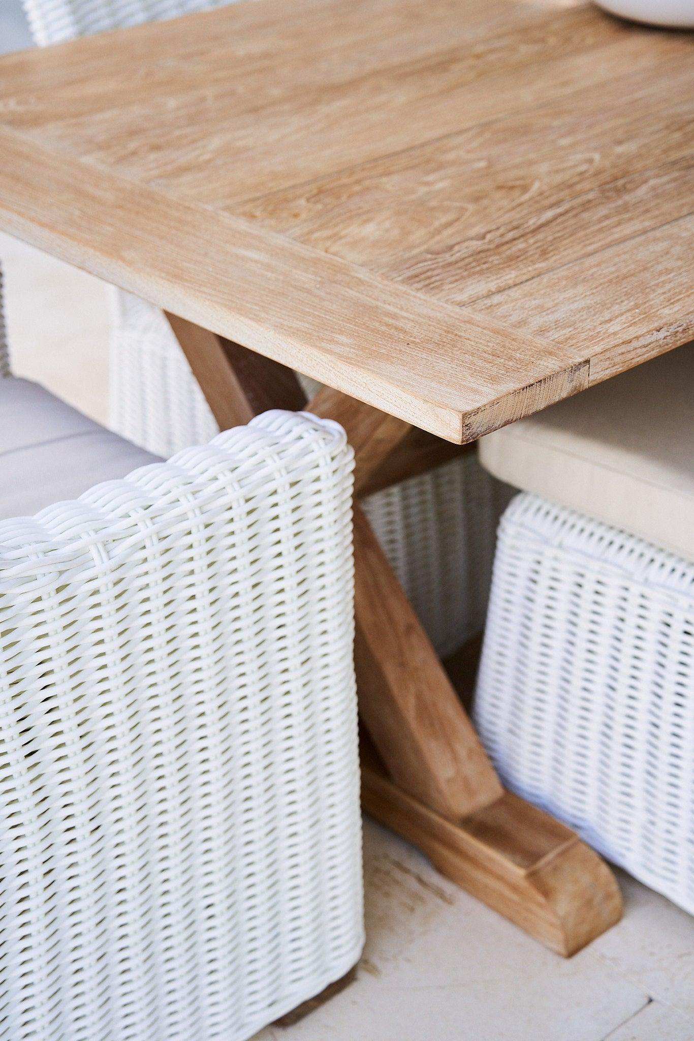 White Wash Teak Trestle Table