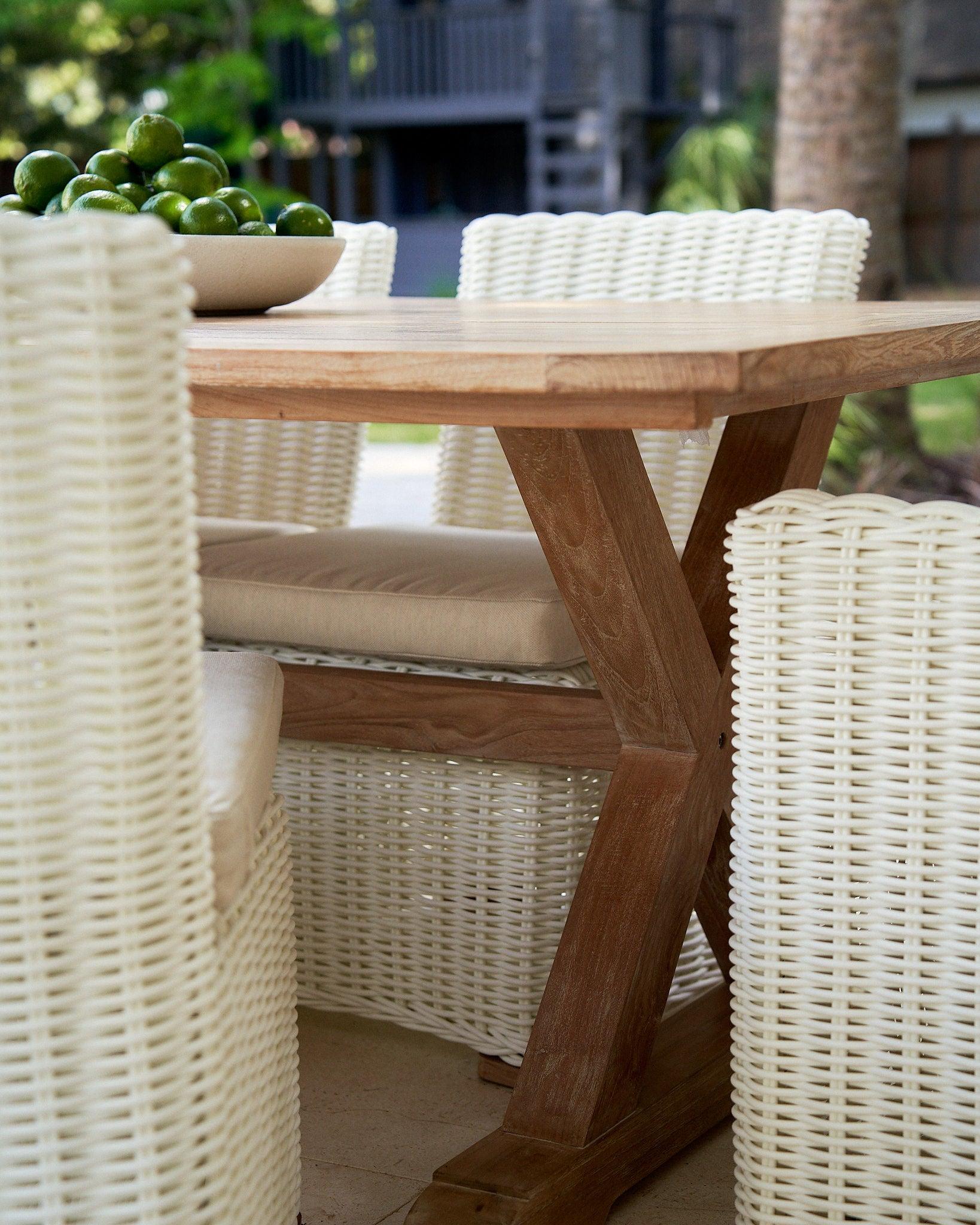 White Wash Teak Trestle Dining Table