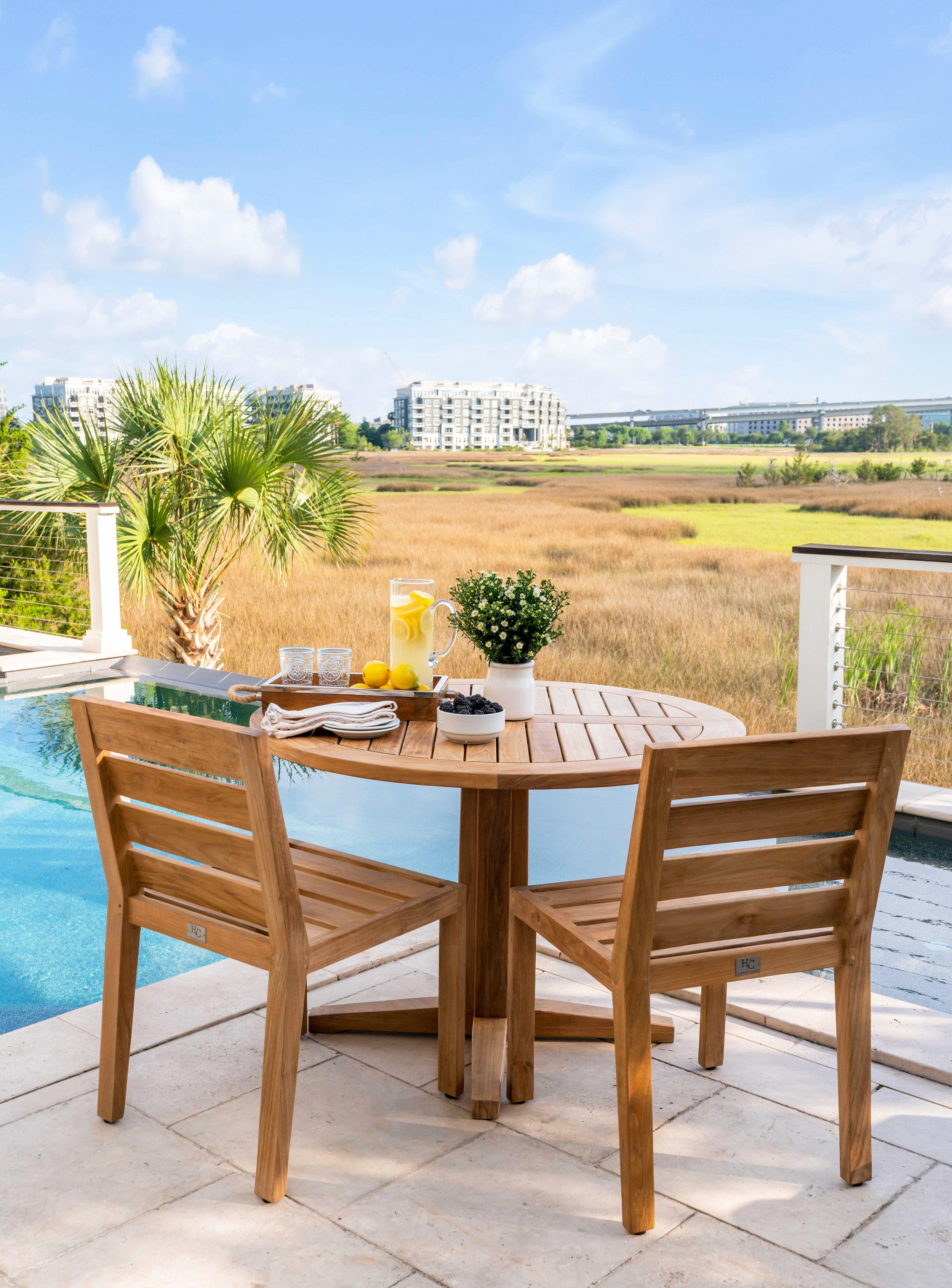 Round teak outdoor table