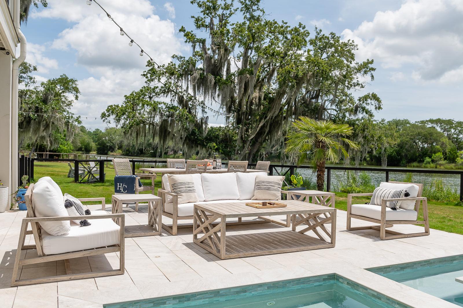 Modern gray teak patio sofa